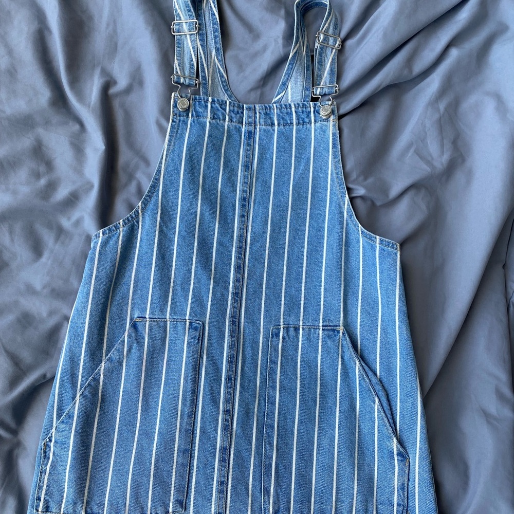 striped overalls dress